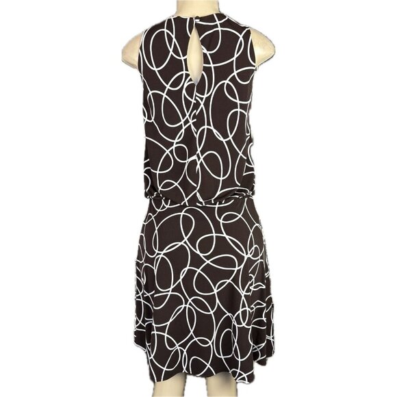 London Times 6 Brown/White Swirl Drop Elastic Waist Above Knee Sleeveless Dress - Picture 4 of 6